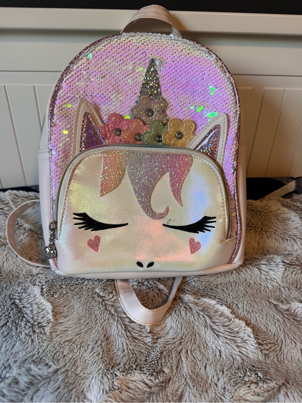 Kids Pink Iridescent Unicorn Sequin Backpack